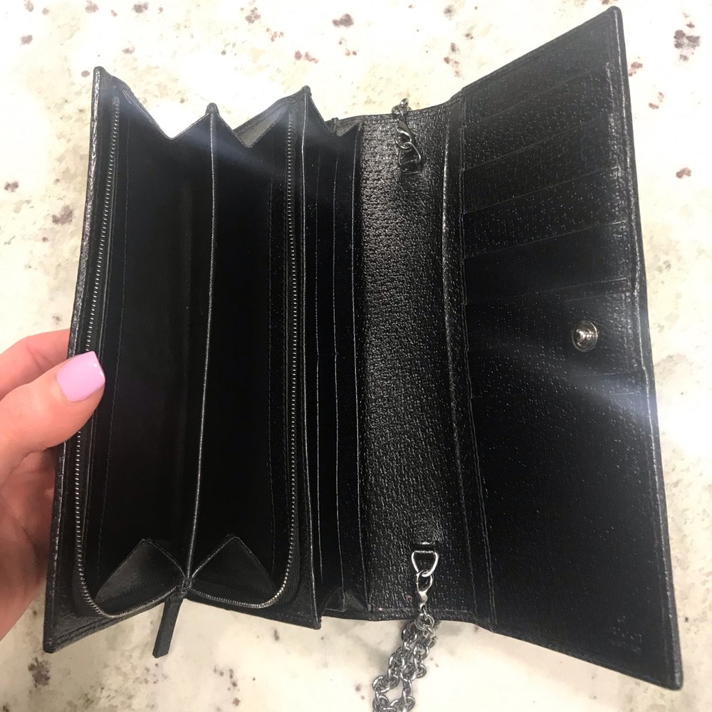 Black Gucci GG Canvas & Leather Wallet w/Chain - Picture 7 of 8